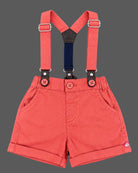 Charming infant suspender set with printed shirt and bow for party wear