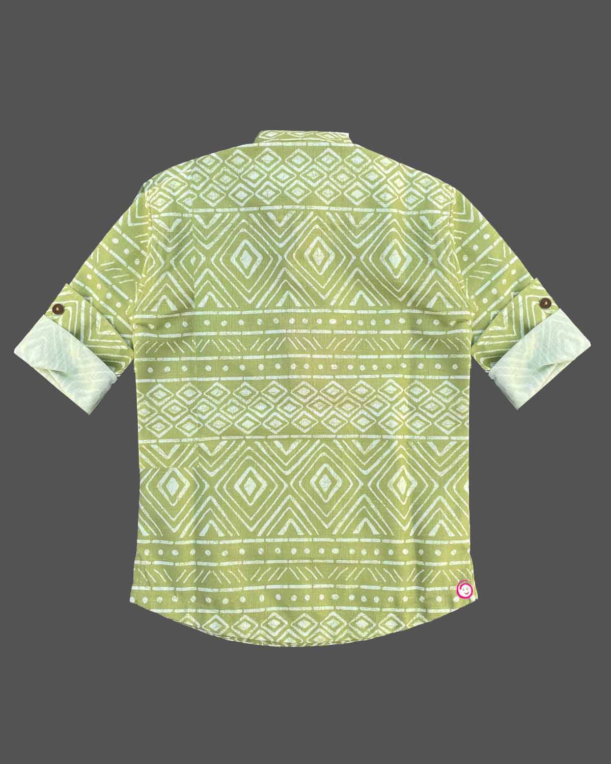 Boys multi design with full sleeve casual shirt - Mehandi Green