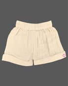 Orange premium muslin cotton shirt and shorts set with swinging teddy bear embroidery for daycare and family trips