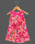 Infant floral printed frock with lace yoke insert and tassel tie up for birthday party and summer outing