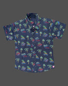 Boys printed shirt with tee & shorts - Navy Blue