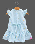 Infant casual frock featuring a collar neck  front buttons, and casual wear for baby girl style