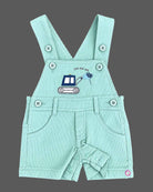 Baby boys printed t-shirt and light green short dungaree set with excavator graphic