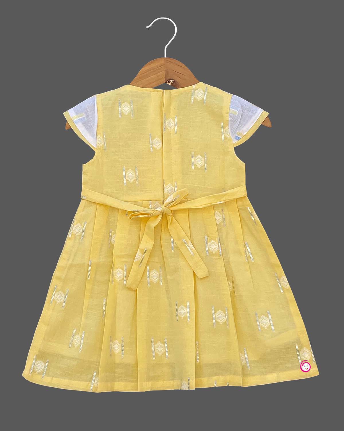 Girls cap sleeve bow design frock - Yellow