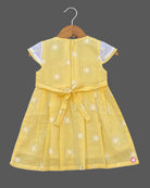 Girls cap sleeve bow design frock - Yellow