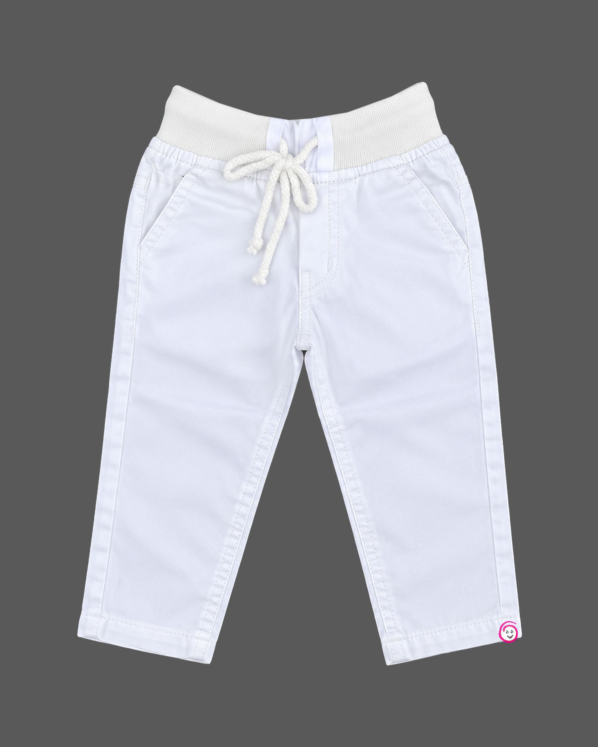Toddler drawstring chino pant featuring a ribbed elastic waistband for boys styling.