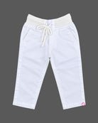 Toddler drawstring chino pant featuring a ribbed elastic waistband for boys styling.