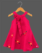 infants frock with floral embroidery bow knot sleeveless casual dress for girls