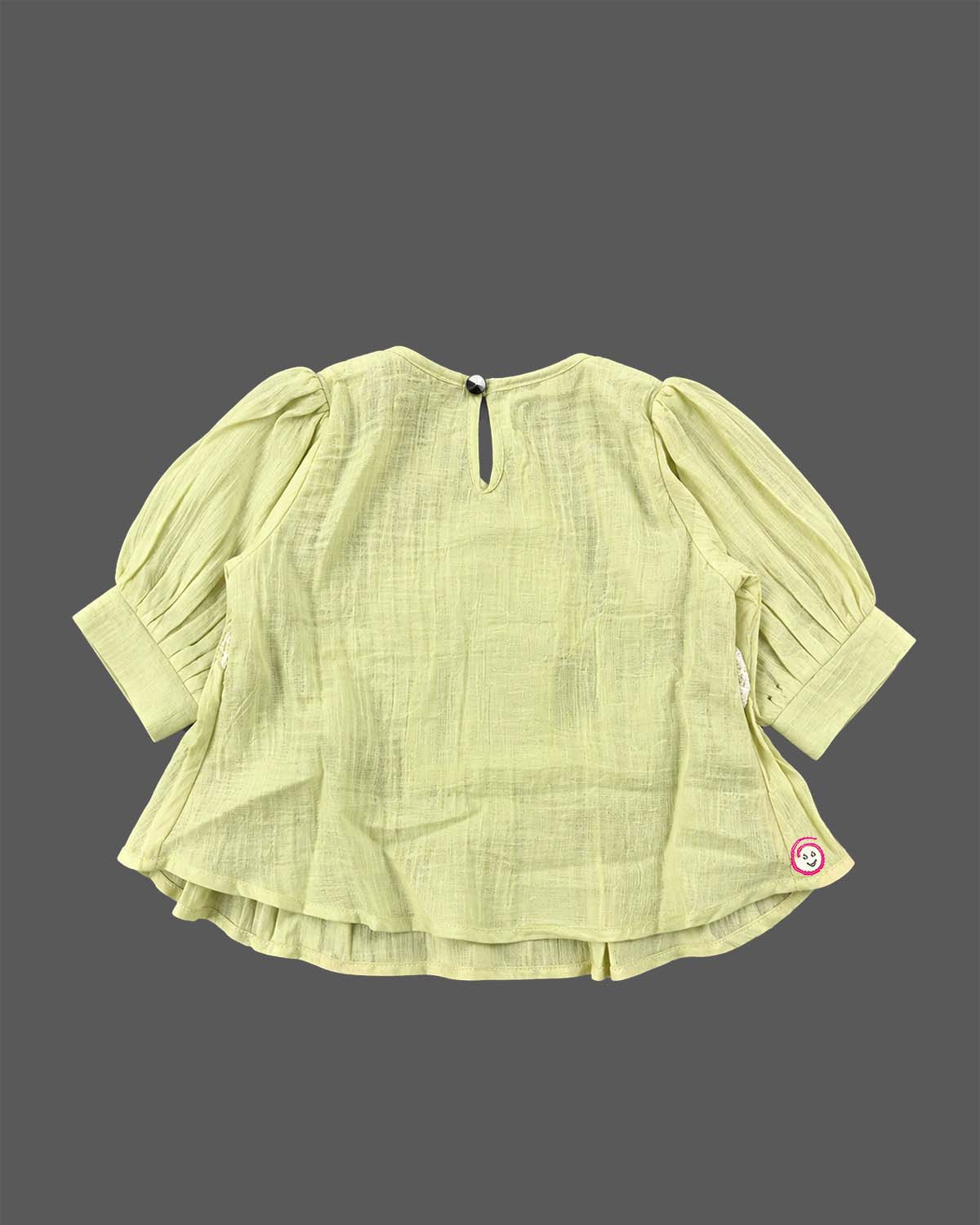 toddler cotton top with floral lace applique details for casual wear