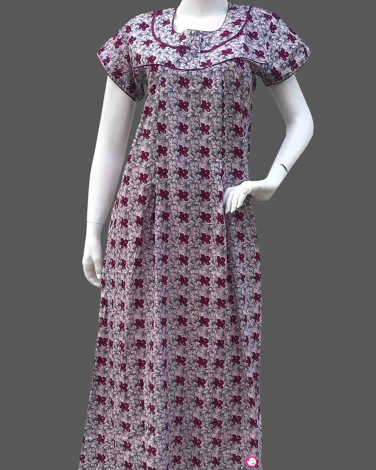 Maternity overall floral printed half sleeve nighty with side zip - Indigo
