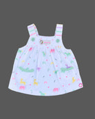 Mint green half sleeve t-shirt and white unicorn printed Candy House girls knitted cotton pinafore frock dress set for weekend and casual wear
