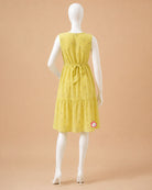 Maternity cotton sleeveless nursing dress with foil print dots and tiered hem