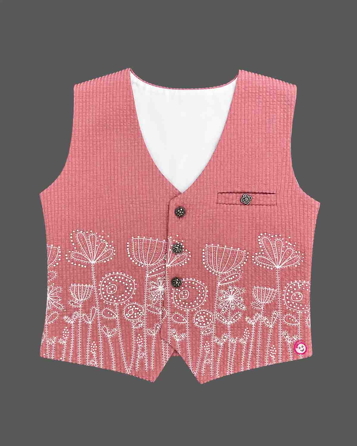 Boys suit waistcoat set with embroidered vest, shirt, bow tie, and trousers