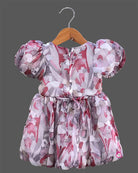 Toddler printed floral casual frock with short puff sleeves and round neck for girls