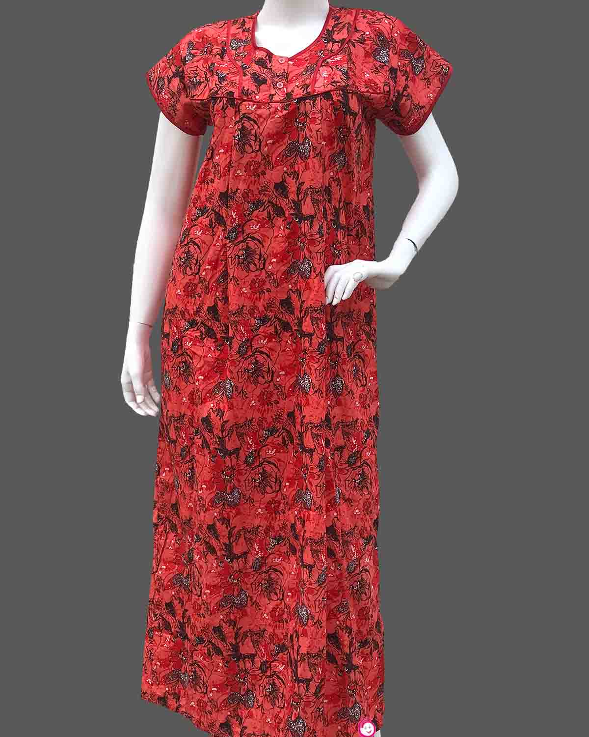 Maternity overall floral printed half sleeve nighty with side zip - Pastel Red