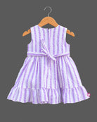 Infant striped seersucker frock with waist bow for birthday party and festive wear