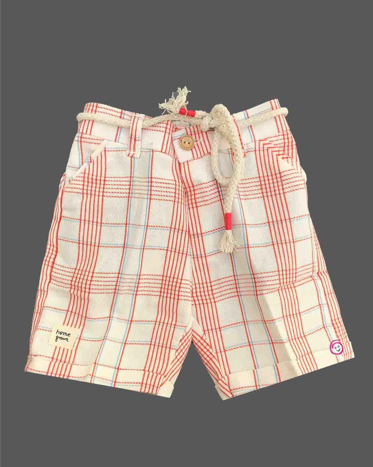 Toddler boys plaid button-down shirt paired with matching drawstring shorts