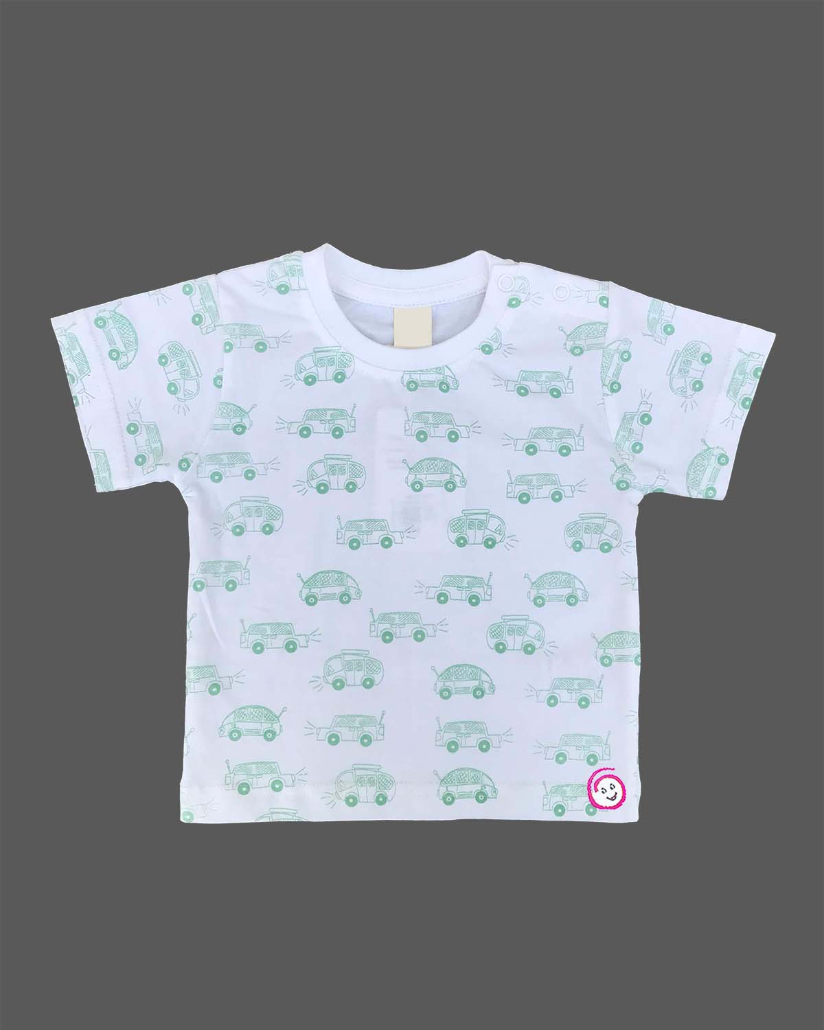 Playful young prince short sleeve vehicle pattern tee and bib shorts set for active kids