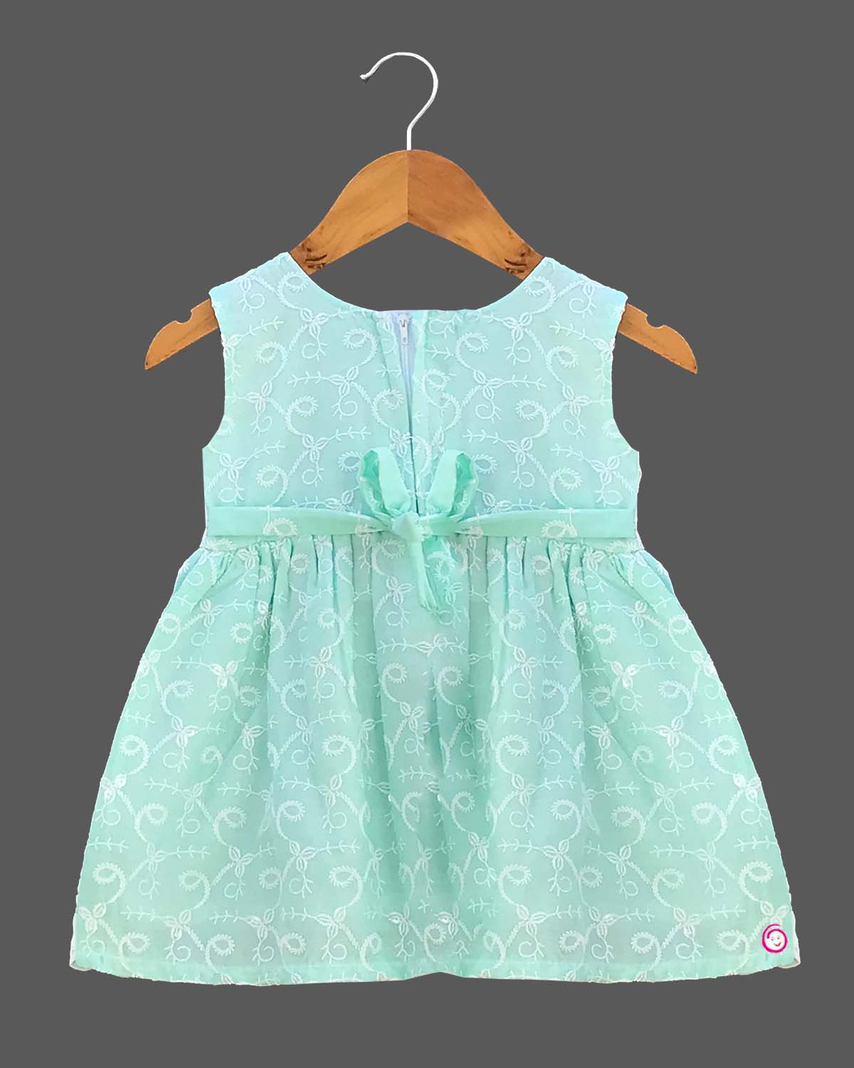 Girls sleeveless casual frock - Sea Green