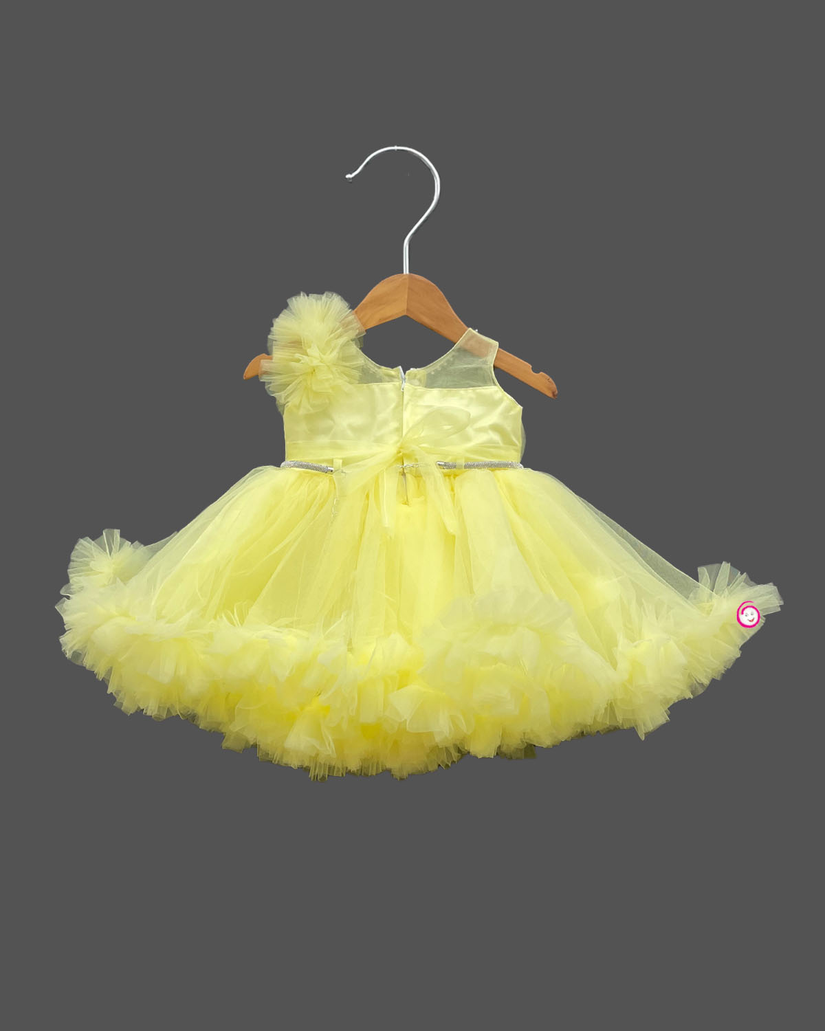 Girls round neck with partywear frock - Light Yellow