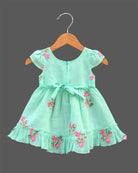 Infants frock with floral embroidery bow detail for casual wear