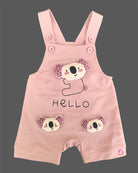 Playful young prince koala head printed short sleeve t-shirt with 3D animal applique bib shorts