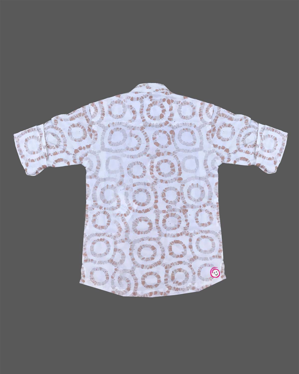 Trendy toddler boys ethnic ensemble featuring circular patterned tunic style top with button placket
