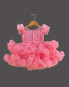 Girls applique ruffled elegant frock - Rose Pink