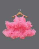 Girls applique ruffled elegant tail frock - Pink