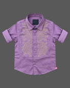 Embroidered indo western dress for boys featuring collar detail and roll-up sleeves