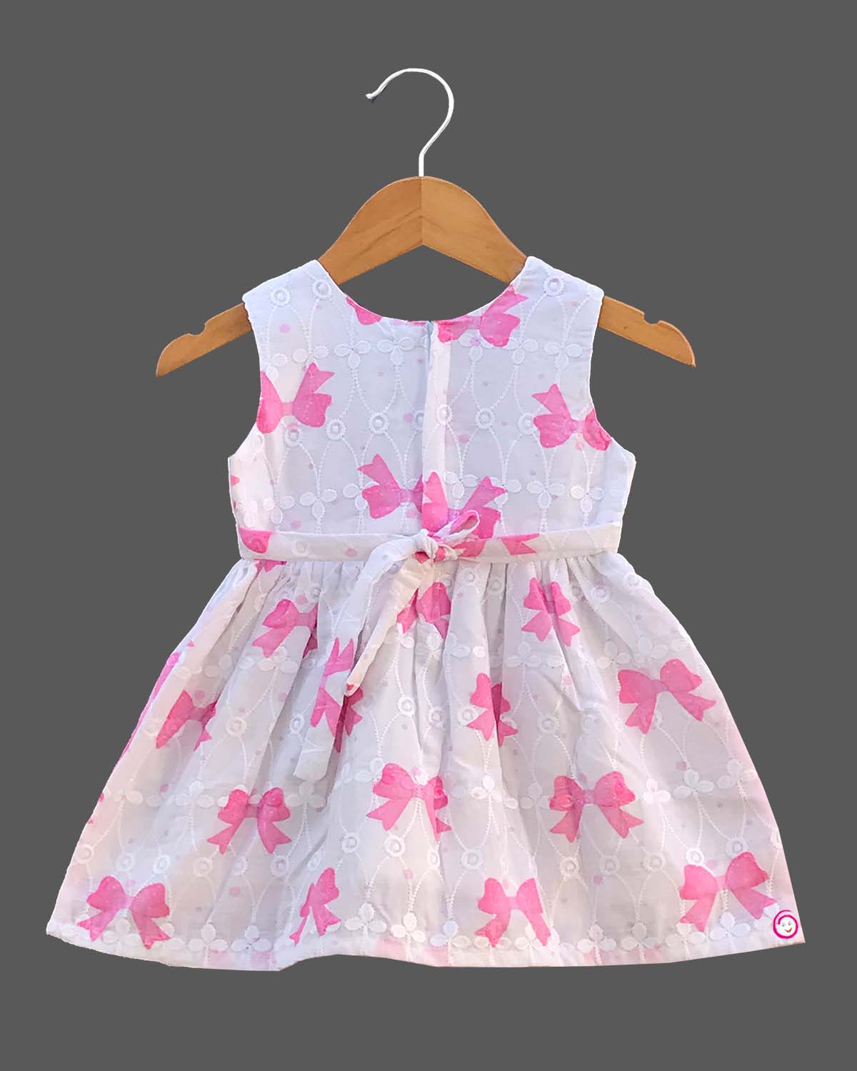Girls bow printed casual frock - Pink