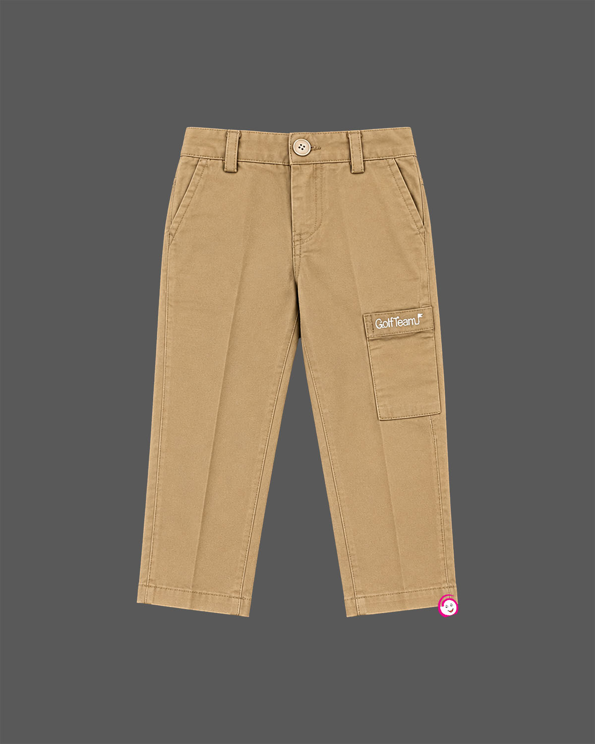 Pinstriped short-sleeve shirt and cargo trousers set designed as party wear for boys with embroidered pocket detail.