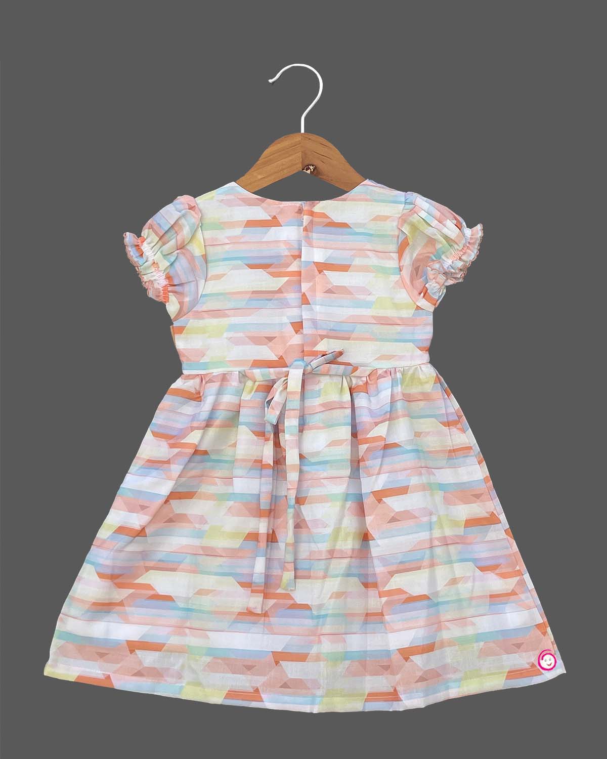 Girls puff sleeve bow design frock - Melan