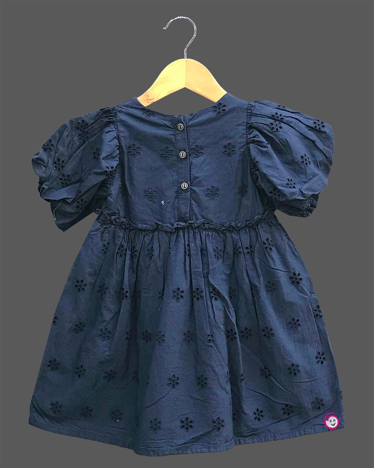 Toddler cotton embroidered casual frock with puff sleeves for kids playdate