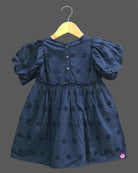 Toddler cotton embroidered casual frock with puff sleeves for kids playdate