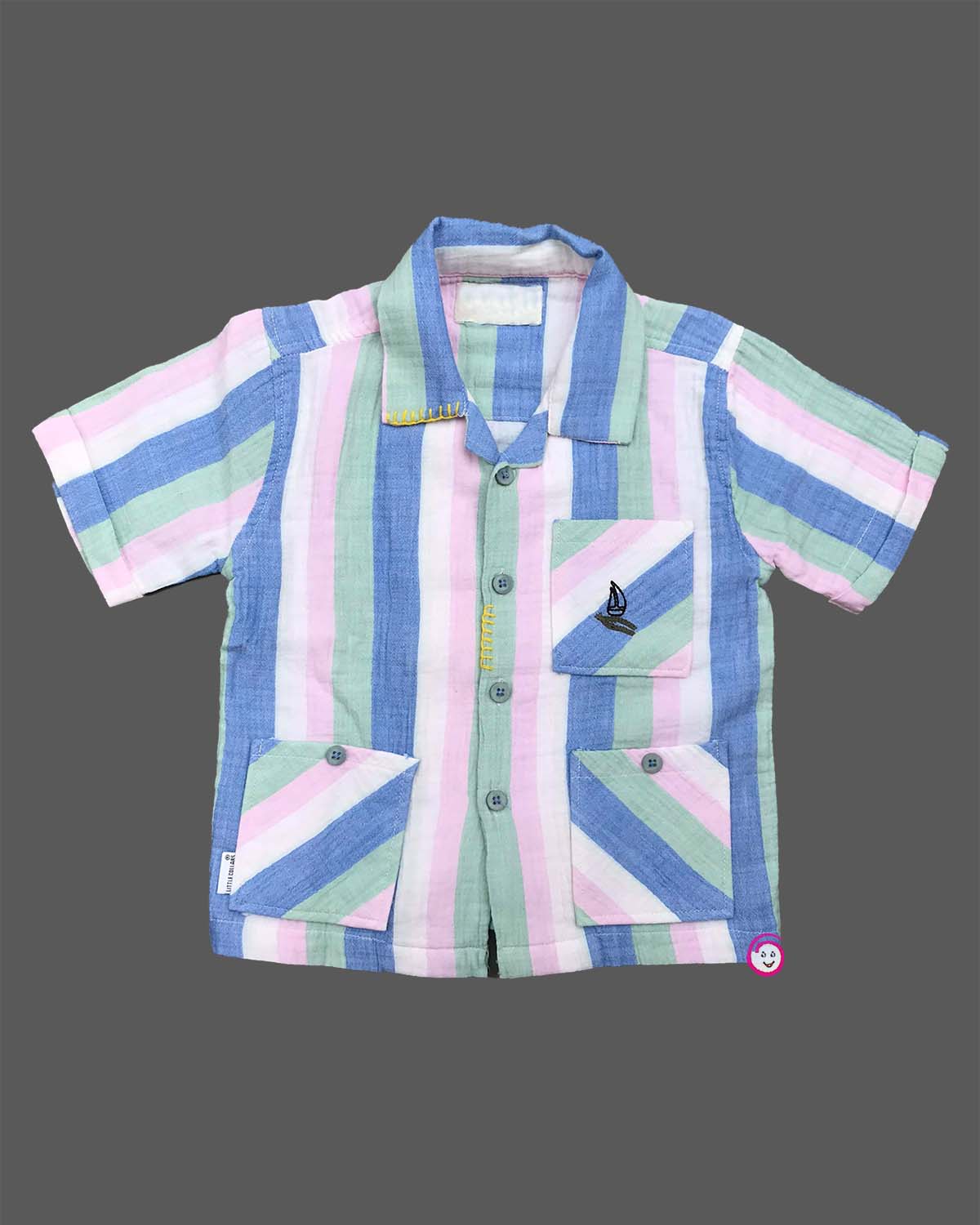 Boys multi pocket vertical striped shirt with matching cargo shorts two piece outfit