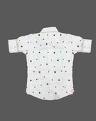 Infant button down shirt featuring geometric micro pattern detailing with folded cuffs