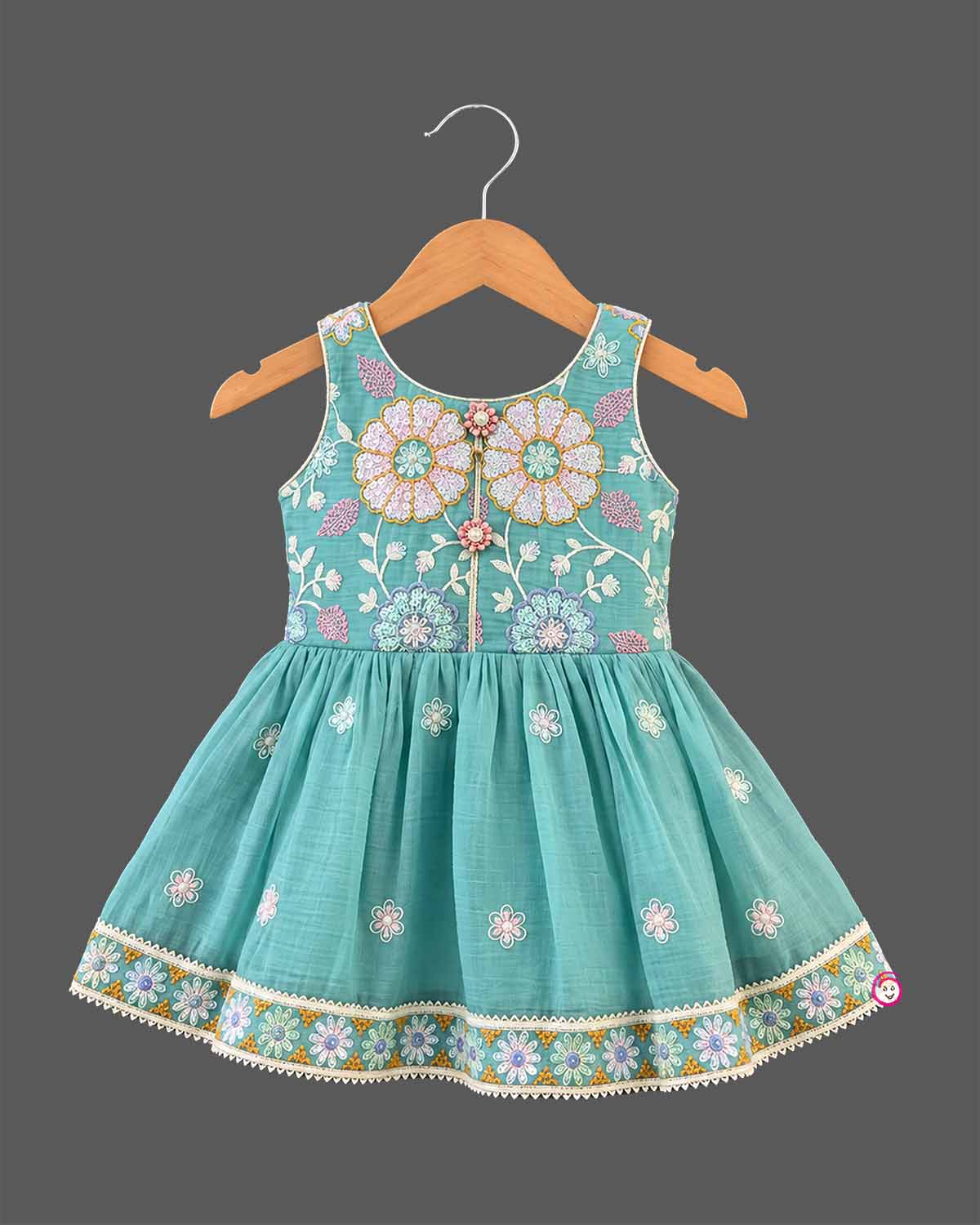 Baby girl ethnic floral embroidered sleeveless short kurti with pleated dhoti pants traditional outfit
