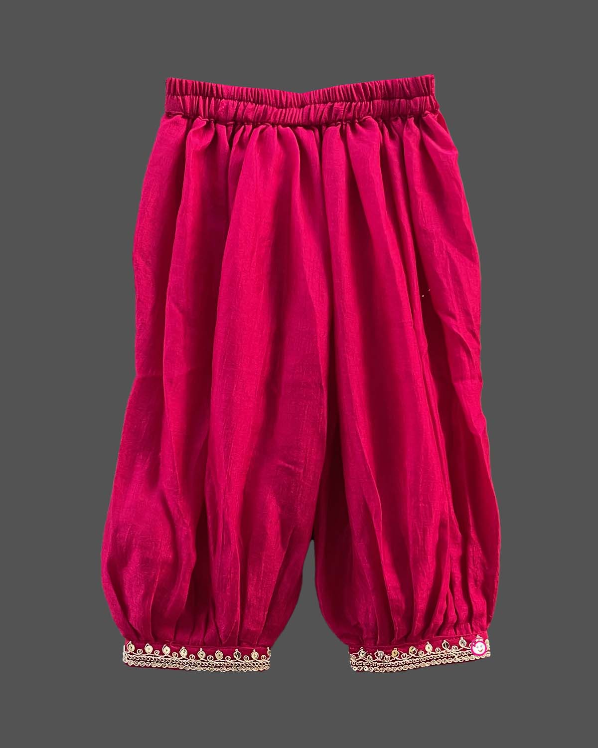 Pink girls kids indo western set with printed jacket, dhoti pants, and dupatta
