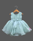 Baby girl floral textured frock with 3D rosette accent for birthday party wear