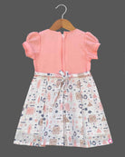 Girls printed puff sleeve casual frock - Peach