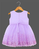 Baby girl sequin embellished party wear net frock with bow appliqué