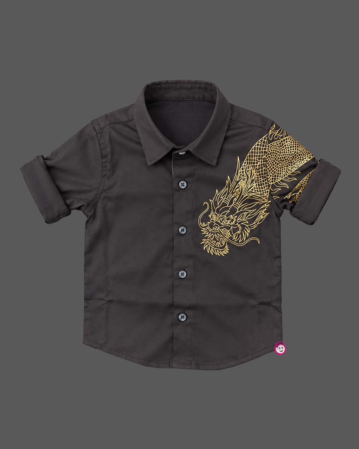 Boy dragon print shirt featuring pointed collar and button placket detail