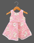 Girls sequin embroidered butterfly lace frock featuring a tailored jacket set for party wear.