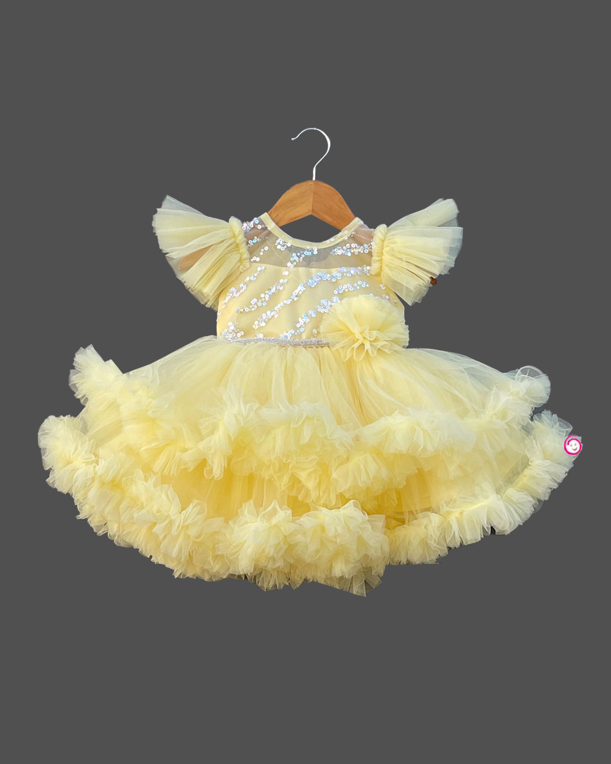 Girls floral tail with ruffled frock - Cream