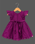 Silk frocks for baby girl with bird embroidery, frill  sleeve, and ruffled hem line.