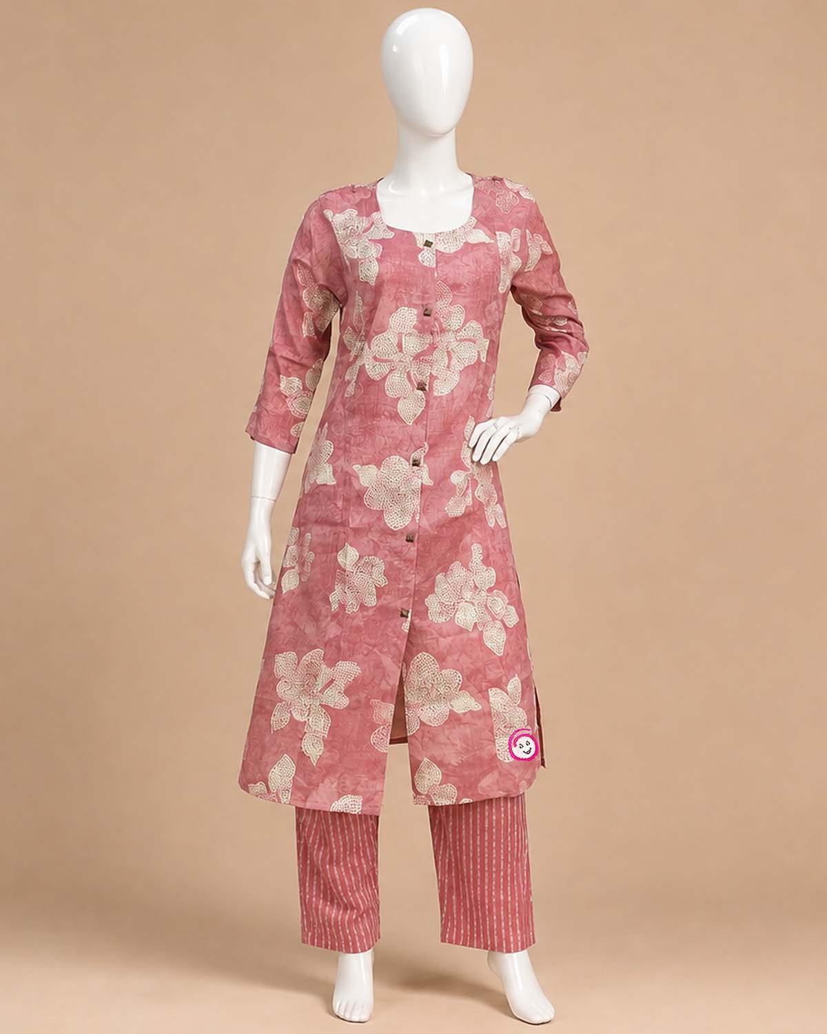 Maternity floral printed cotton feeding kurta set paired with printed straight pants
