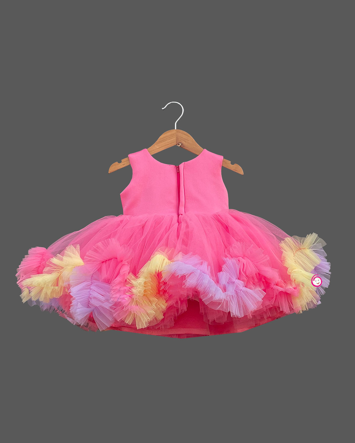 Girls bow applique with ruffled frock - Pink