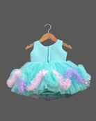 Girls ruffled applique partywear frock - Sky Blue