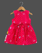 Girls sleeveless with casual frock - Red